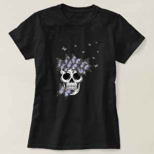 T-shirt Papillons vintages pourpres Crâne