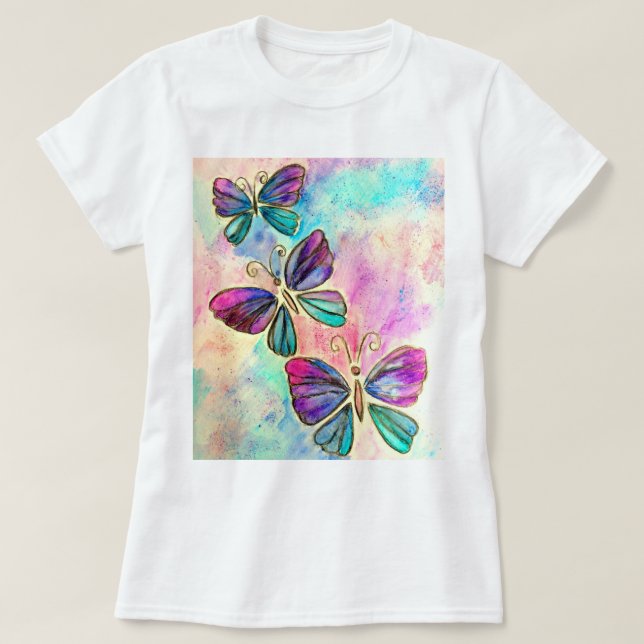 T-shirt Papillons volants rose pourpre (Design devant)