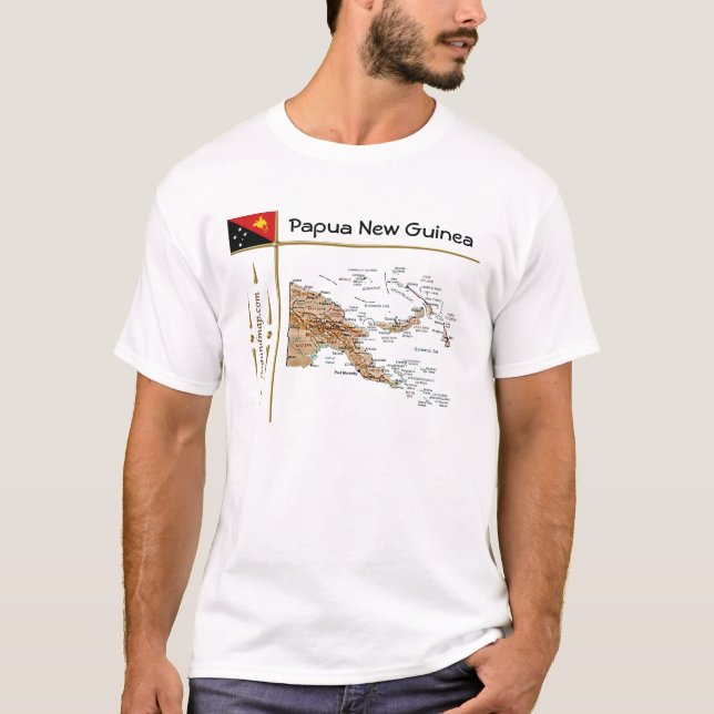 T-shirt Papouasie-Nouvelle-Guinée Carte + Drapeau + Titre  (Devant)