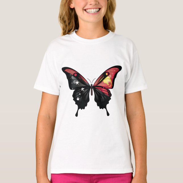 T-shirt Papouasie-Nouvelle-Guinée Drapeau à papillon noir (Devant)