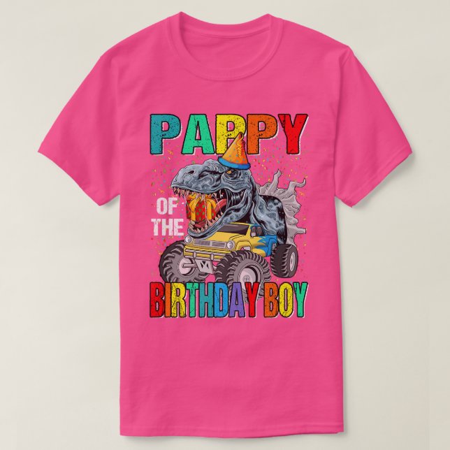 T-shirt Pappy Of Birthday Boy Monster Truck Dinosaur (Design devant)