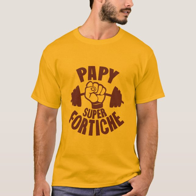 T-shirt papy super fortiche haltere tordu poing fermer (Devant)
