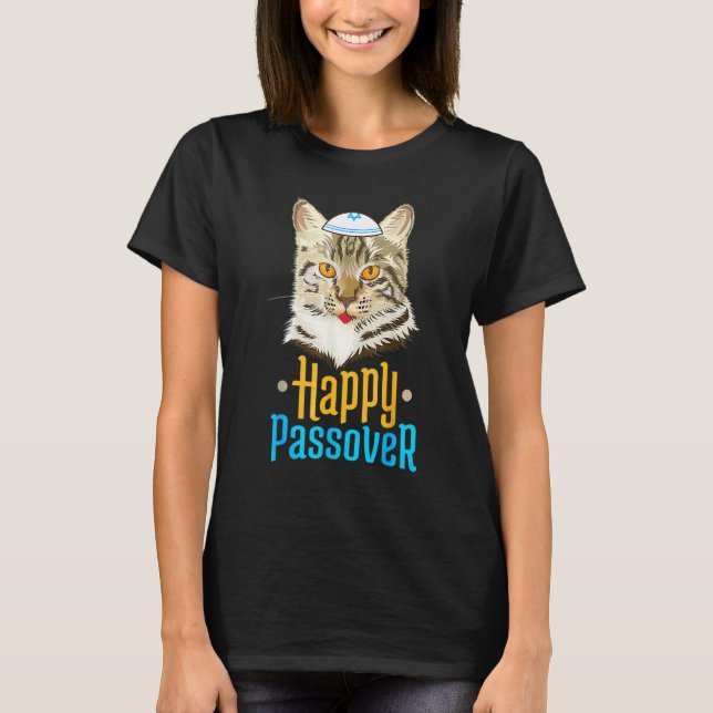T-shirt Pâque Joyeuse Pâque Chat  Seder Fête Juive  (Devant)