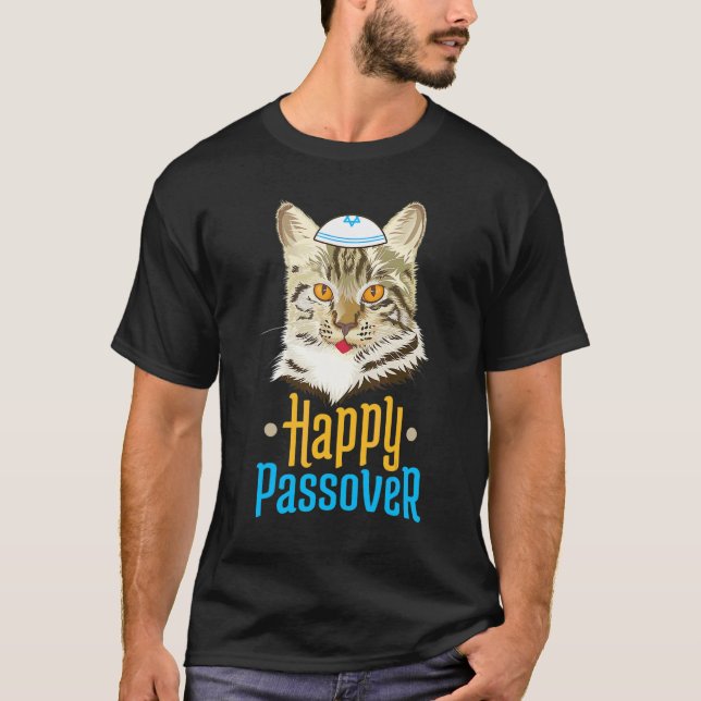 T-shirt Pâque Joyeuse Pâque Chat  Seder Fête Juive  (Devant)