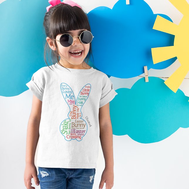 T-shirt Pâques Bunny Graphic Mot Cloud avec nom fille (Créateur téléchargé)