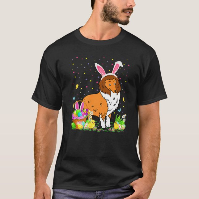 T-shirt Pâques Collie Chien Lapin Chasse aux oeufs Collie  (Devant)