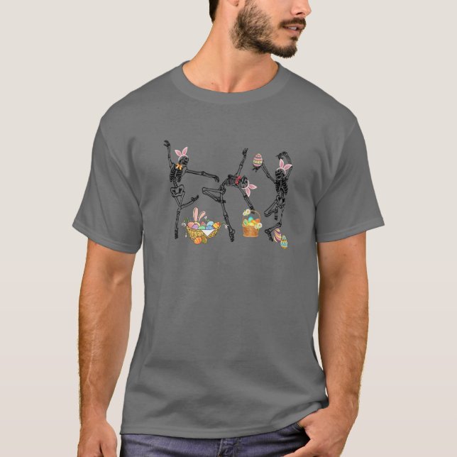 T-shirt Pâques Danser Skeleton Bunny Oreilles Pâques Skele (Devant)