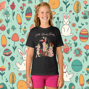 T-shirt Pâques Floral Lapin Famille Aquarelle Roses
