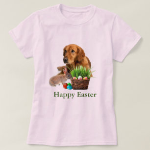 T-shirt Pâques Golden Retriever Chien et lapin rose