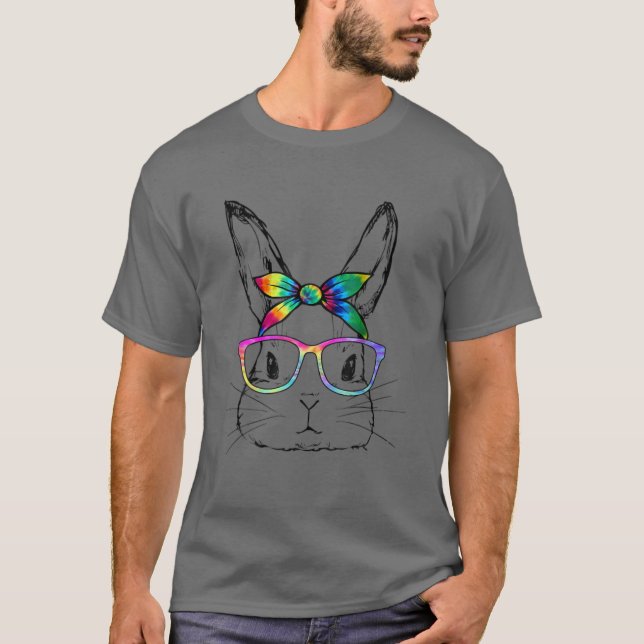 T-shirt Pâques Jour 2022 Dy Cute Bunny Face Tie Dye Lunett (Devant)