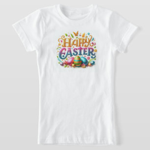 T-Shirt Pâques joyeuses avec typographie des oeufs de Pâqu