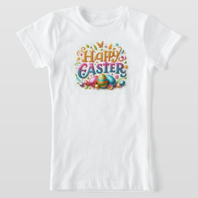 T-Shirt Pâques joyeuses avec typographie des oeufs de Pâqu (Poser)