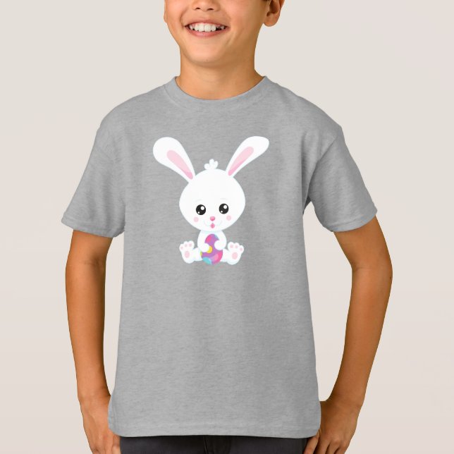 T-shirt Pâques, Lapin Mignonne, Lapin Blanc, Oeufs De Pâqu (Devant)