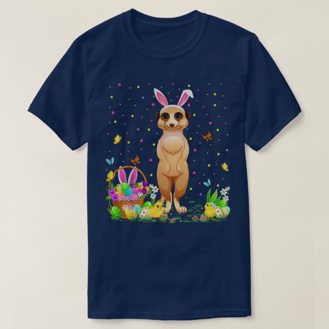 T-shirt Pâques Meerkat Bunny Chasse aux oeufs Meerkat Pâqu (Design devant)