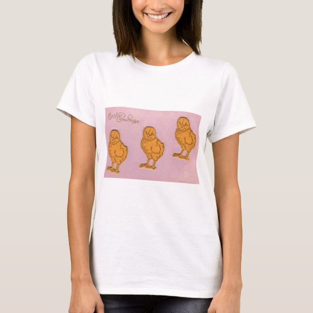T-shirt Pâques Salutations Chicks rose (Devant)