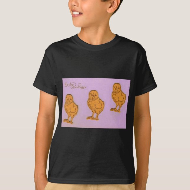 T-shirt Pâques Salutations Poussins pourpres (Devant)