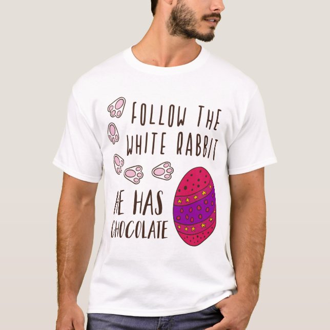T-shirt Pâques Suivez Le Lapin Blanc Drôle Humoristique (Devant)