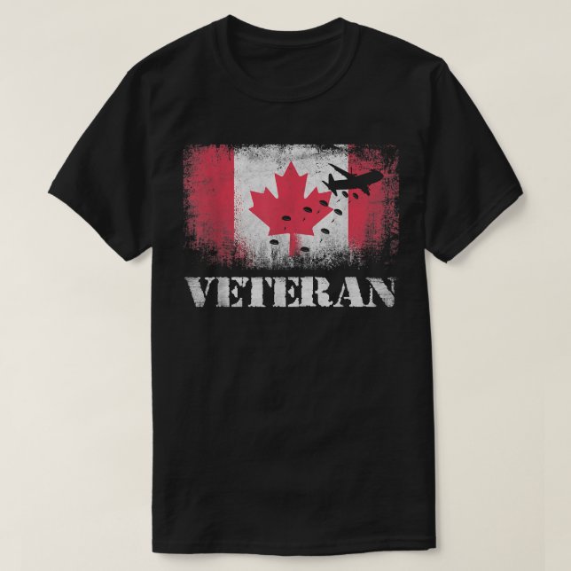 T-shirt Parachutiste Vétérinaire du Canada Drapeau aéropor (Design devant)