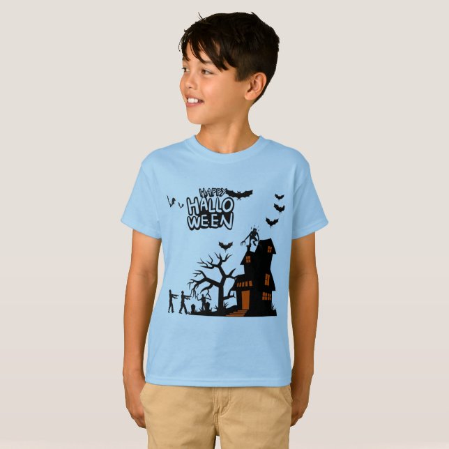 T-shirt Parade de lanternes fantomatiques bleu pâle (Devant entier)