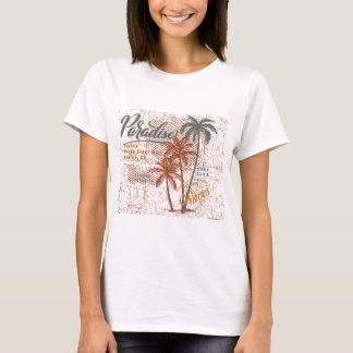T-shirt Paradis tropical - Coucher de soleil et Cocotier