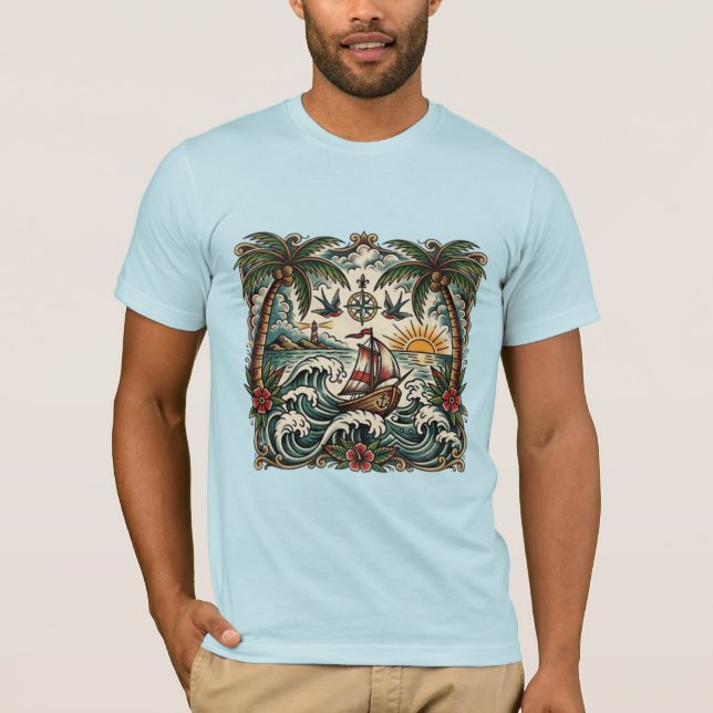 T-Shirt Paradis Tropical de Style Sailor Jerry – T (Devant)