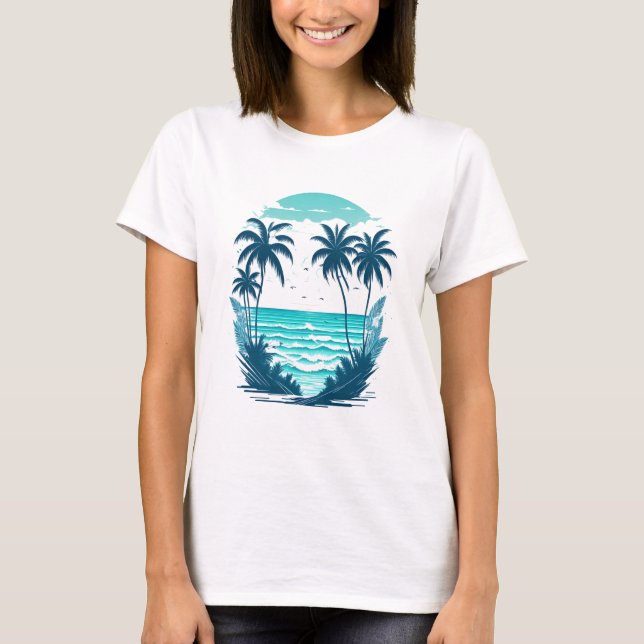 T-shirt Paradis tropical : Palmiers sur la plage (Devant)