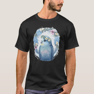 T-shirt Parakeet bleu doux Budgie Oiseau Fleur Couronne An