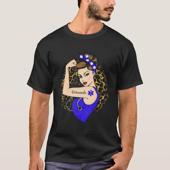 T-shirt Paramedic EMS Girl Power Moderne Rosie le Riveter (Devant)