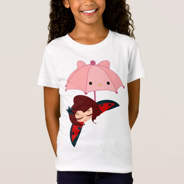 T-Shirt parapluie de bande dessinée de petite fille de (Devant)