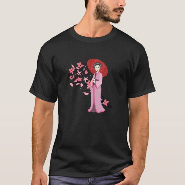T-shirt Parapluie traditionnel pour filles et Sakura Cher  (Devant)