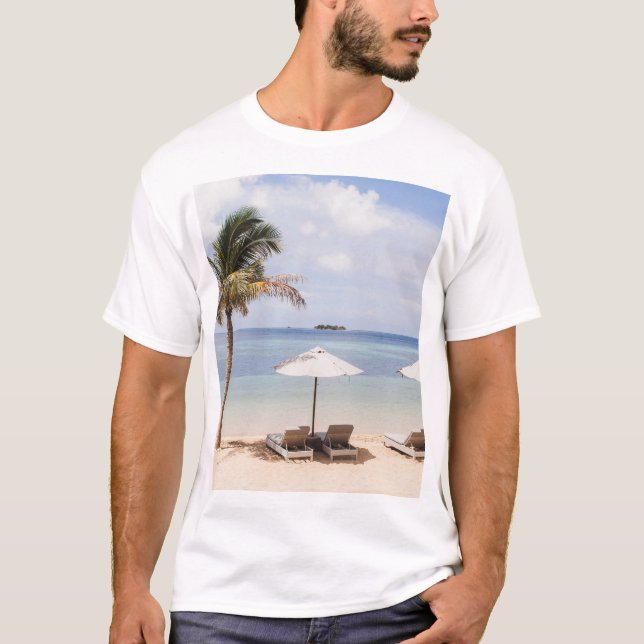 T-shirt Parapluies tropicales : blanc, palmier. (Devant)