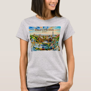 T-shirt Parc Güell aquarelle personnalisé rétro Barcelone