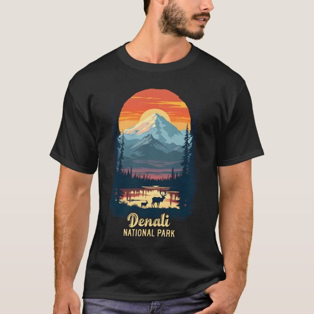 T-shirt Parc national de Denali Retro Sunset Wilderness (Devant)