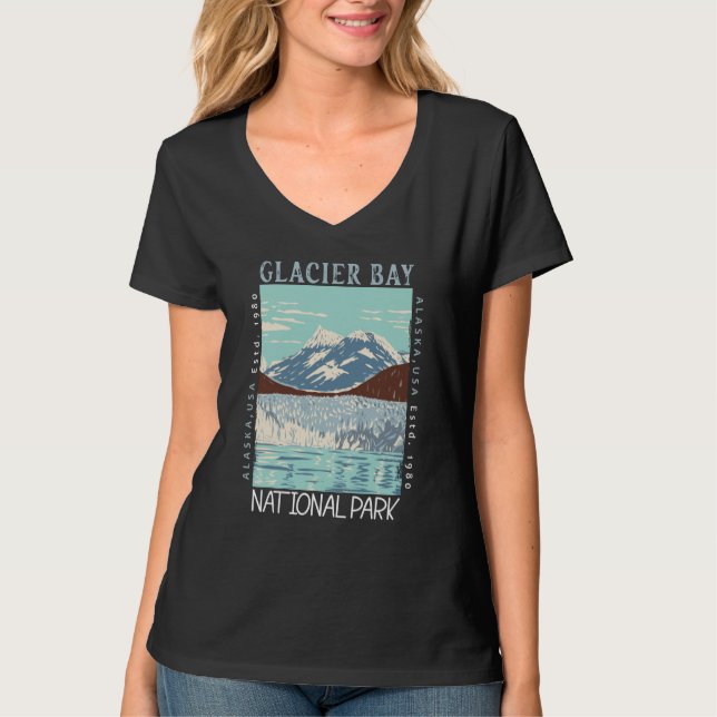 T-shirt Parc national de Glacier Bay Alaska Rétro perturbé (Devant)