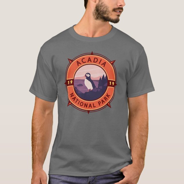 T-shirt Parc national de l'Acadie Emblème de compass rétro (Devant)