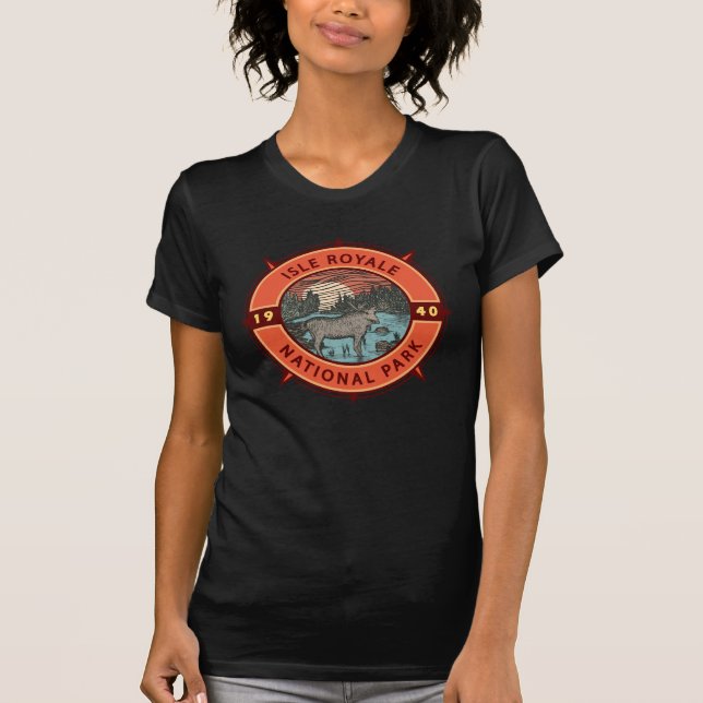 T-shirt Parc national de l'Isle Royale Moose Retro Compass (Devant)