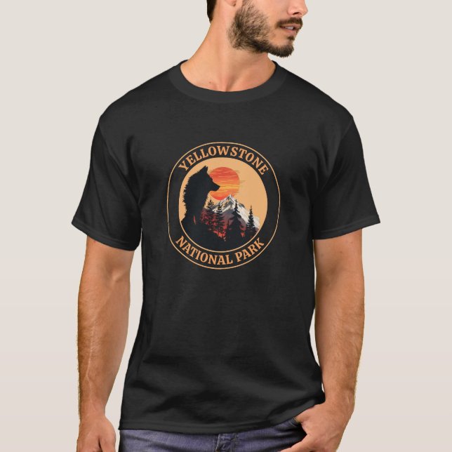 T-shirt Parc national de Yellowstone, Sunset Wolf Art, Cer (Devant)