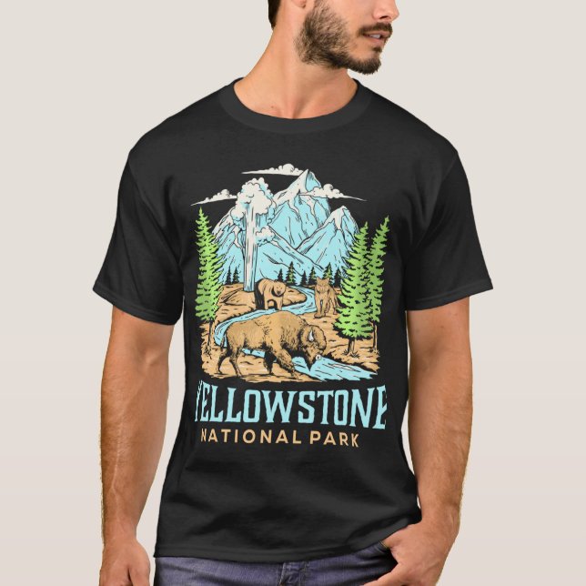 T-shirt Parc national de Yellowstone Us Wolf Bison Bear Vi (Devant)