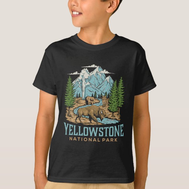 T-shirt Parc national de Yellowstone Us Wolf Bison Bear Vi (Devant)