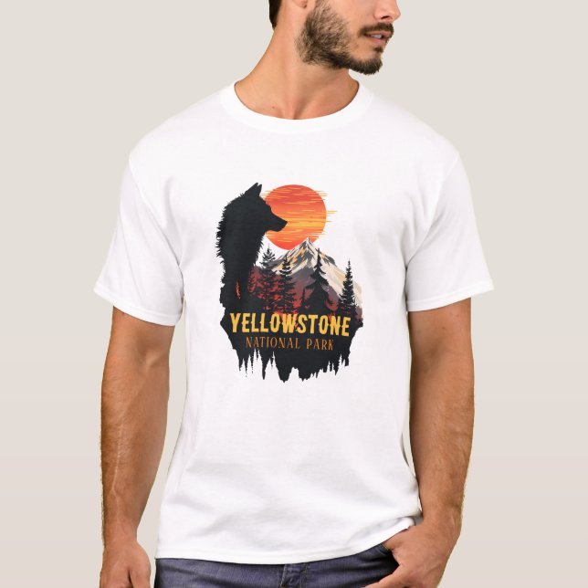 T-shirt Parc national de Yellowstone, Wolf Orange Sunset A (Devant)