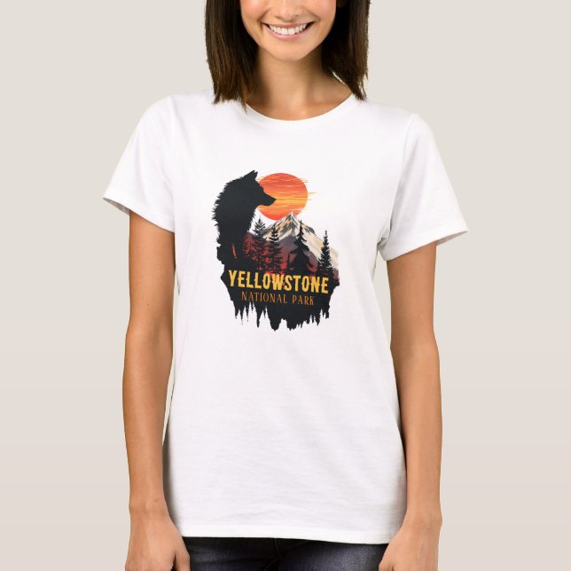 T-shirt Parc national de Yellowstone, Wolf Orange Sunset A (Devant)