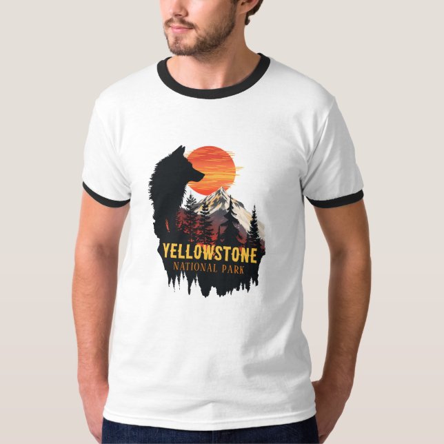 T-shirt Parc national de Yellowstone, Wolf Orange Sunset A (Devant)