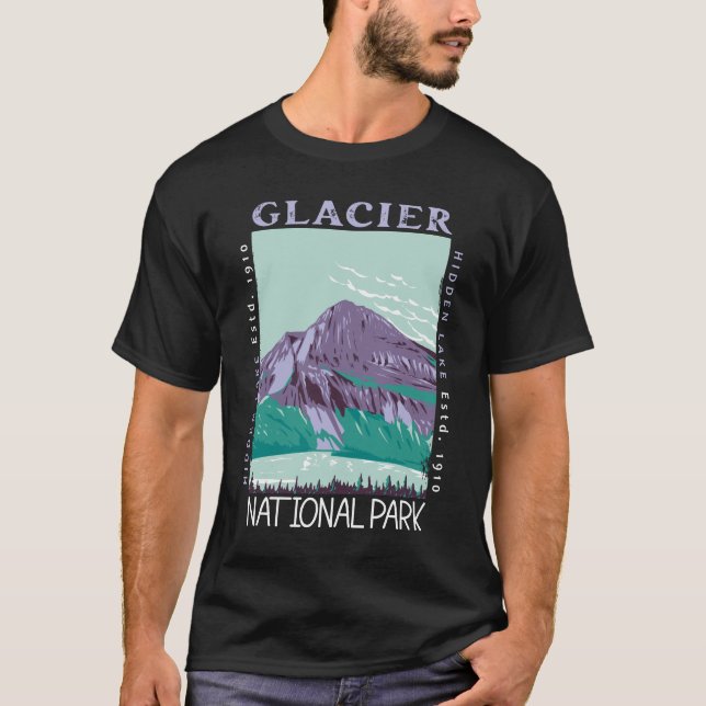 T-shirt Parc national des Glaciers Lac caché Rétro perturb (Devant)