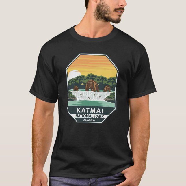 T-shirt Parc national du Katmai Grizzly Ours Emblème rétro (Devant)