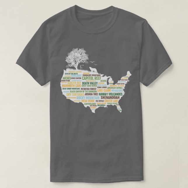T-shirt Parcs nationaux des États-Unis Les 59 parcs (Design devant)