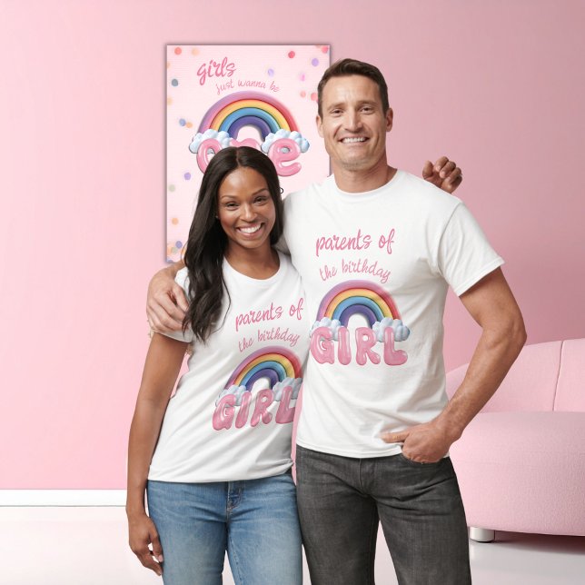T-shirt Parents Birthday Girl Rainbow First Birthday (Créateur téléchargé)