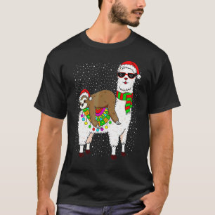 T-shirt Paresseux chevauchant lama écharpe de Noël chapeau