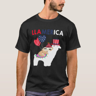 T-shirt Paresseux chevauchant un lama Llamerica 4 juillet
