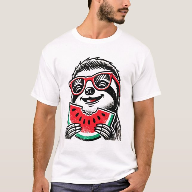 T-shirt Paresseux Cool Mangeant Pastèque (Devant)