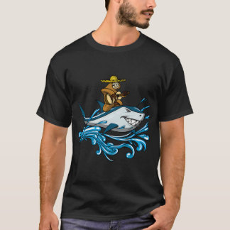 T-shirt Paresseux Cowboy montant un requin